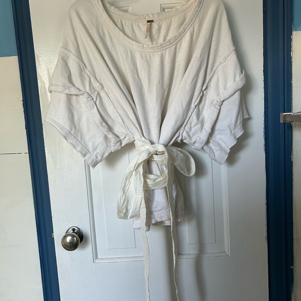 Free People Cream Tie-Front Blouse